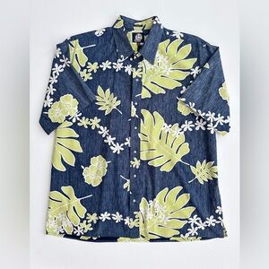 Reyn Spooner Floral Reverse Print Aloha Hawaiian Shirt Palm Leaves Men's XXL 2XL